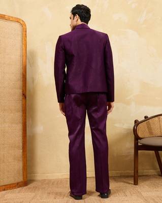 Purple velvet multi thread & sequence embroidered wok jacket with unstitched pant 4