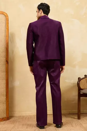 Purple velvet multi thread & sequence embroidered wok jacket with unstitched pant