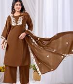 Brown embroidered mul kurta palazzo dupatta set