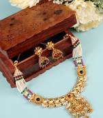   Gold plated traditional temple necklace jewellery with earrings set for wo ::Girls 