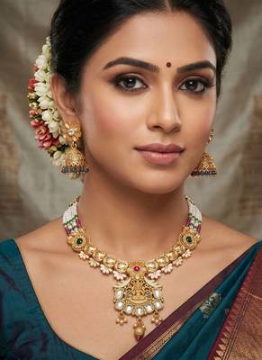   Gold plated traditional temple necklace jewellery with earrings set for wo ::Girls  2