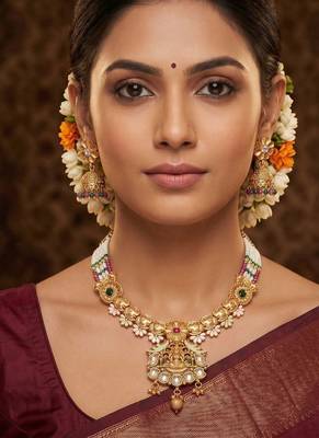   Gold plated traditional temple necklace jewellery with earrings set for wo ::Girls  3