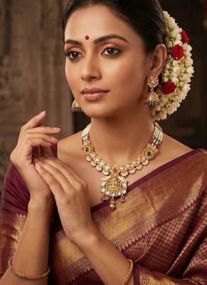   Gold plated traditional temple necklace jewellery with earrings set for wo ::Girls  4