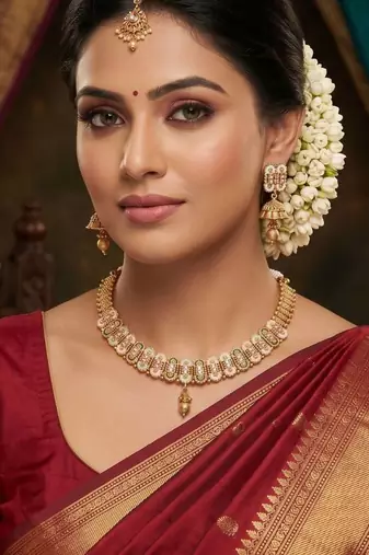   Gold plated traditional temple choker necklace jewellery with earrings set for wo ::Girls