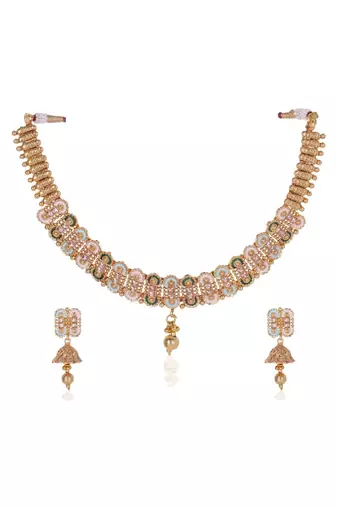  Gold plated traditional temple choker necklace jewellery with earrings set for wo ::Girls