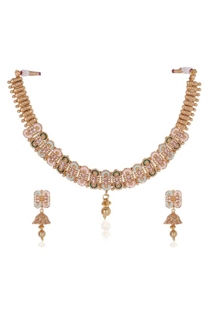   Gold plated traditional temple choker necklace jewellery with earrings set for wo ::Girls