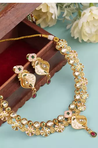   copper temple rajwadi style jewellery set      