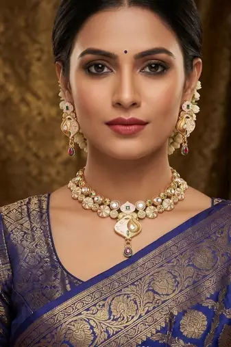   copper temple rajwadi style jewellery set      