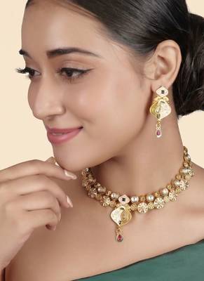  copper temple rajwadi style jewellery set       4