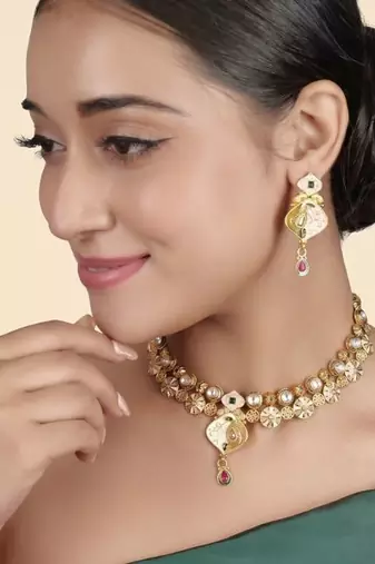   copper temple rajwadi style jewellery set      