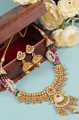   copper temple rajwadi style jewellery set      