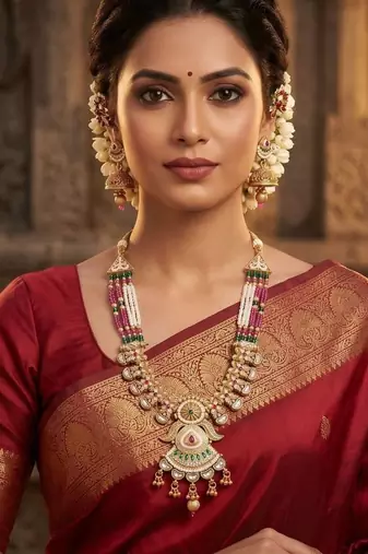   copper temple rajwadi style jewellery set      