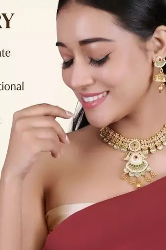   copper temple rajwadi style jewellery set      