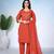 Rust orange embroidered mulmul kurta pant set with dupatta