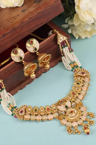   Gold plated traditional temple choker necklace jewellery with earrings set for wo ::Girls