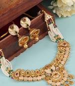   Gold plated traditional temple choker necklace jewellery with earrings set for wo ::Girls