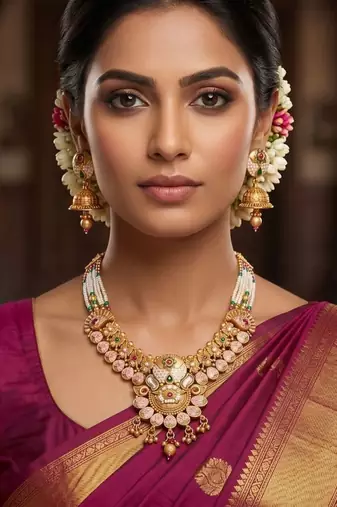   Gold plated traditional temple choker necklace jewellery with earrings set for wo ::Girls