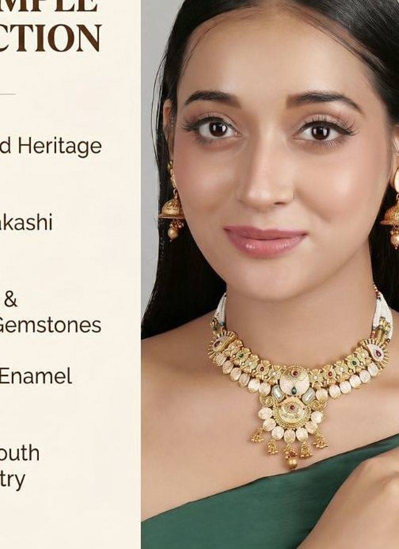   Gold plated traditional temple choker necklace jewellery with earrings set for wo ::Girls