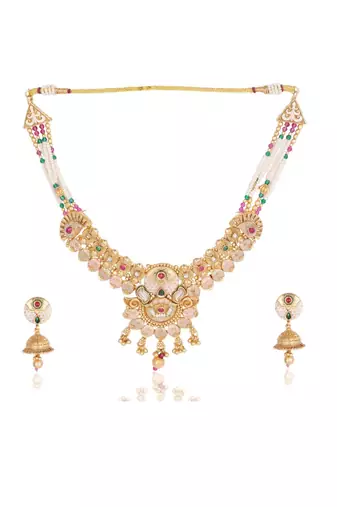   Gold plated traditional temple choker necklace jewellery with earrings set for wo ::Girls