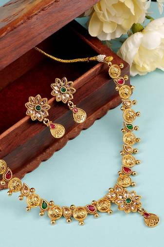   Temple jewellery matte finish necklace sets for wo 