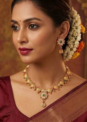   Temple jewellery matte finish necklace sets for wo  2