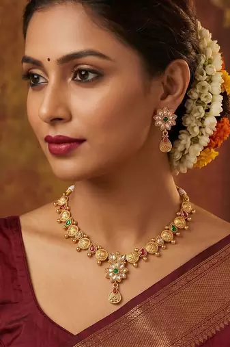   Temple jewellery matte finish necklace sets for wo 