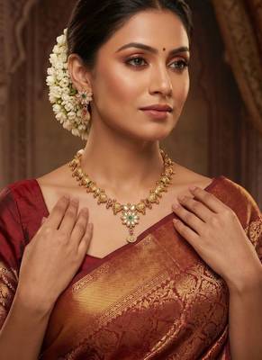   Temple jewellery matte finish necklace sets for wo  3