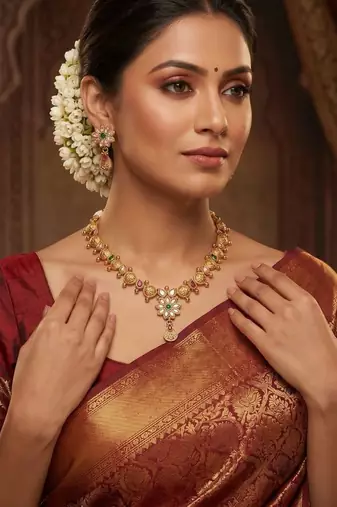   Temple jewellery matte finish necklace sets for wo 