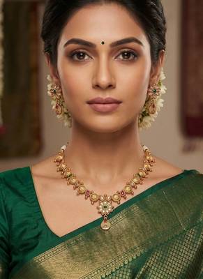   Temple jewellery matte finish necklace sets for wo  4