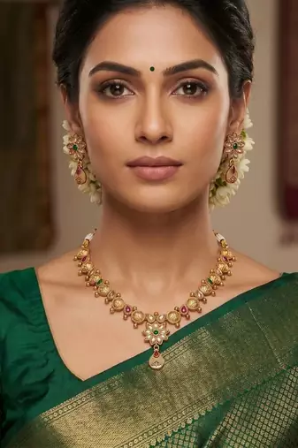   Temple jewellery matte finish necklace sets for wo 