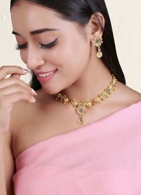   Temple jewellery matte finish necklace sets for wo  5