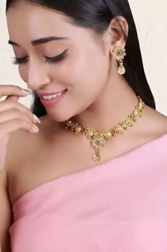   Temple jewellery matte finish necklace sets for wo 
