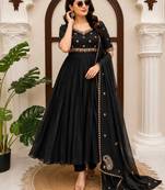 Black vichitra silk anarkali suit set with sequins work & dupatta