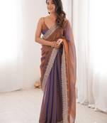 Copper colour fendy satin embroidered lace border saree