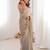 Beige colour fendy satin embroidered lace border saree