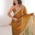 Gold colour fendy satin embroidered lace border saree