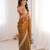 Gold colour fendy satin embroidered lace border saree