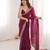 Wine colour fendy satin embroidered lace border saree