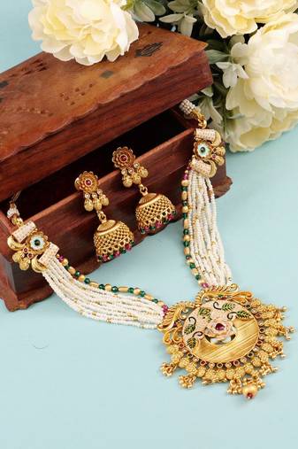   Temple jewellery matte finish necklace sets for wo 