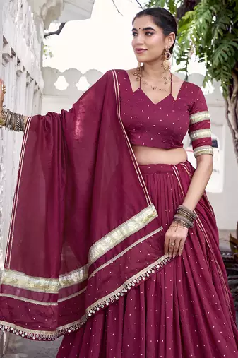 Chanderi with Fine Zari Weaving & Lace Finish Lehenga Set - Full stitched free size