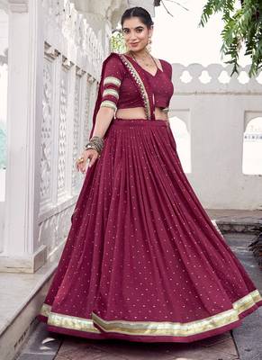 Chanderi with Fine Zari Weaving & Lace Finish Lehenga Set - Full stitched free size 1