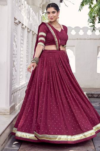 Chanderi with Fine Zari Weaving & Lace Finish Lehenga Set - Full stitched free size