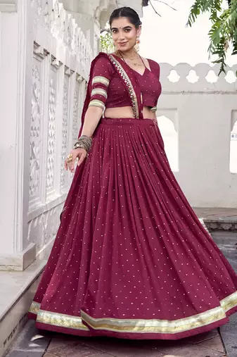Chanderi with Fine Zari Weaving & Lace Finish Lehenga Set - Full stitched free size
