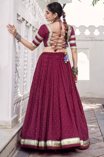 Chanderi with Fine Zari Weaving & Lace Finish Lehenga Set - Full stitched free size