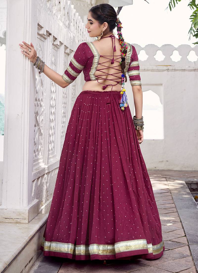 Chanderi with Fine Zari Weaving & Lace Finish Lehenga Set - Full stitched free size