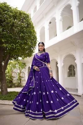  Chanderi  with  Bandhej Print & Lace Touch-Up Lehenga Set - Full stitched free size 1