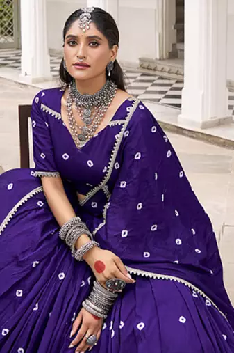  Chanderi  with  Bandhej Print & Lace Touch-Up Lehenga Set - Full stitched free size