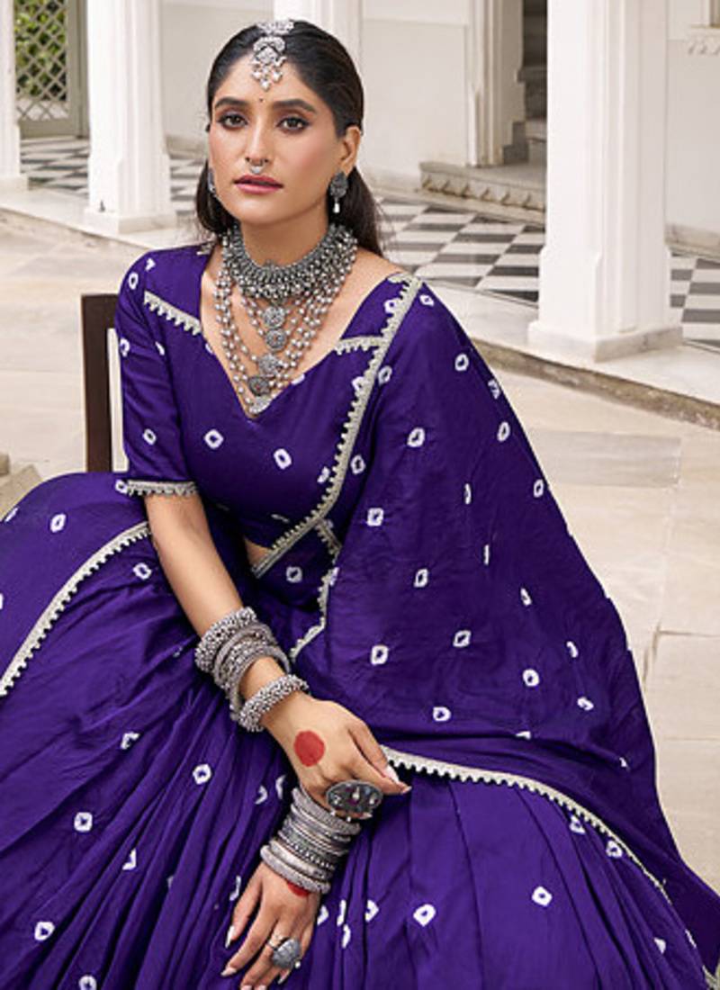  Chanderi  with  Bandhej Print & Lace Touch-Up Lehenga Set - Full stitched free size