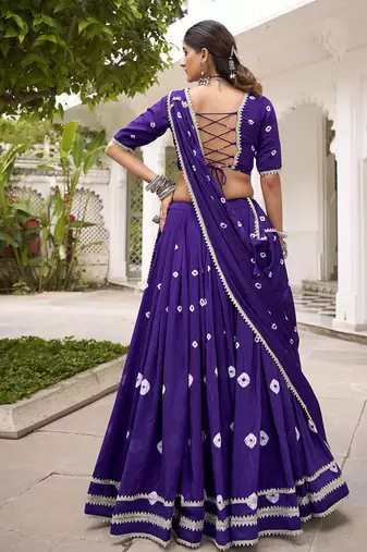  Chanderi  with  Bandhej Print & Lace Touch-Up Lehenga Set - Full stitched free size