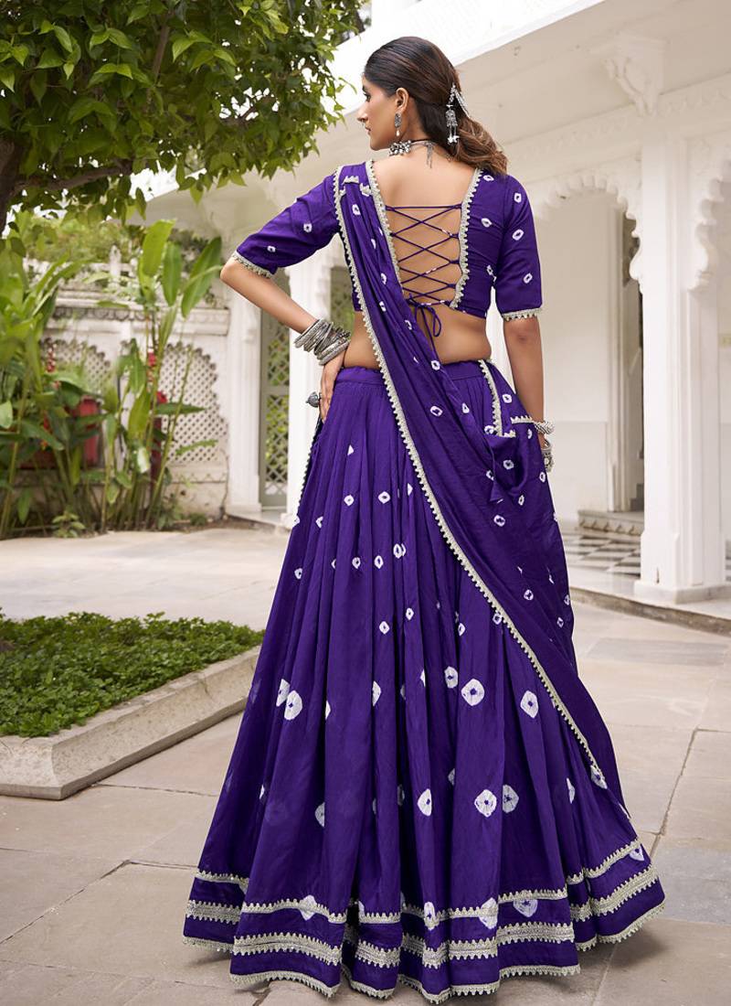  Chanderi  with  Bandhej Print & Lace Touch-Up Lehenga Set - Full stitched free size